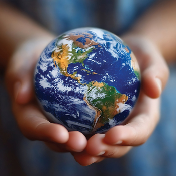 Des mains tenant la planète Terre.