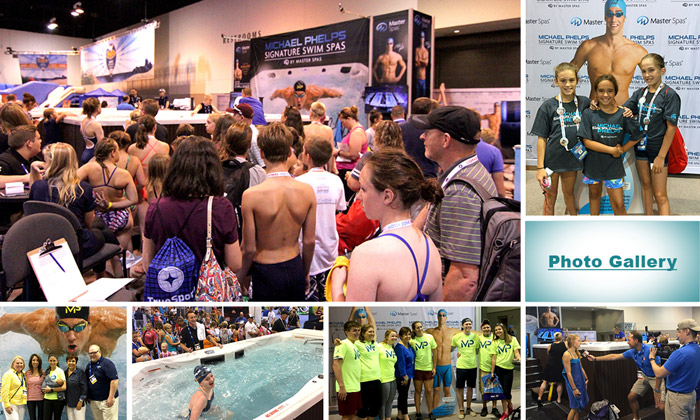 Les nageurs s'alignent pour relever le défi Michael Phelps Swim Spa Challenge à l'Aqua Zone d'Omaha.